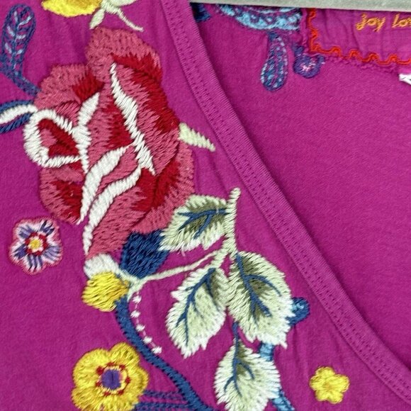 Johnny Was JWLA Women Pink Purple Dress size M Embroidered Floral Tunic Top - Picture 6 of 11